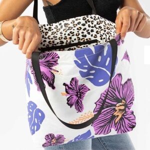 Aloha Collection Samudra Reversible Tote Purse Bag Leopard Print Floral Print